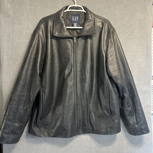 VTG 90s Gap Leather Jacket Motorcycle Coat Quilted Lining Mens Size Large Black